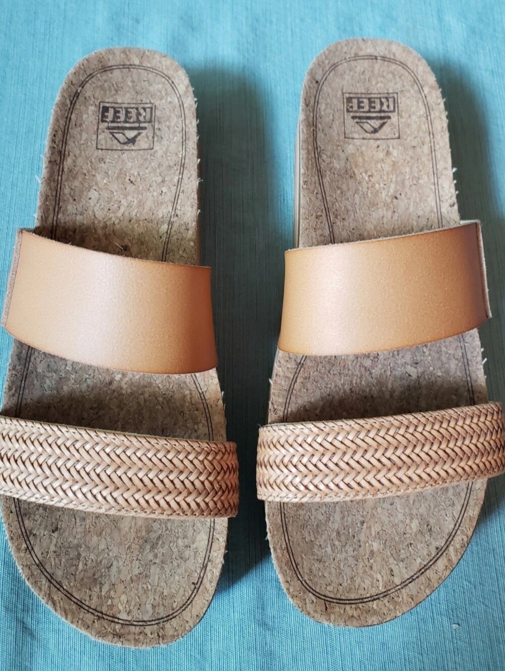 Reef Cushion Vista Hi Slide Sandal Women's Size 11 Brown Double Strap Weave